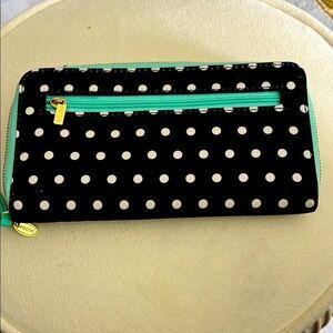 Fossil Polka Dot Zip Around Wallet Navy /White Mint Trim NWT FINAL SALE PRICE!